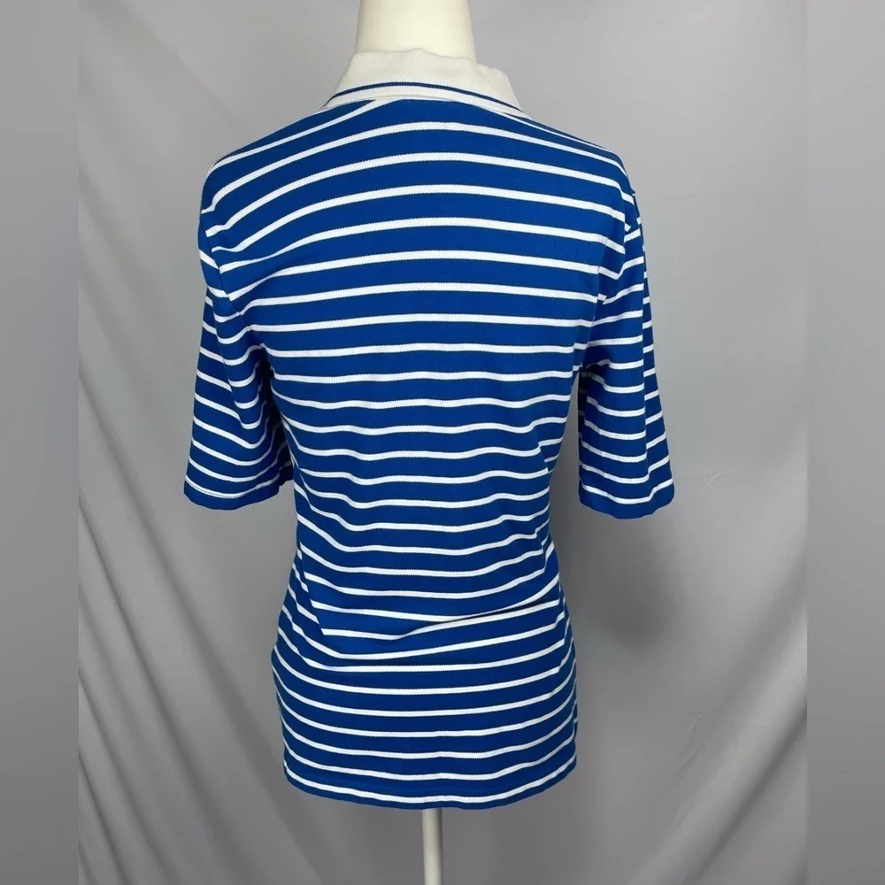 Tommy Hilfiger polo shirt open V-neck white and blue stripes women’s size S - Picture 6 of 17